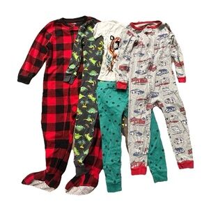 Toddler Boy Pajamas Fleece Footies Dinosaurs Cars Two Piece Size 3T